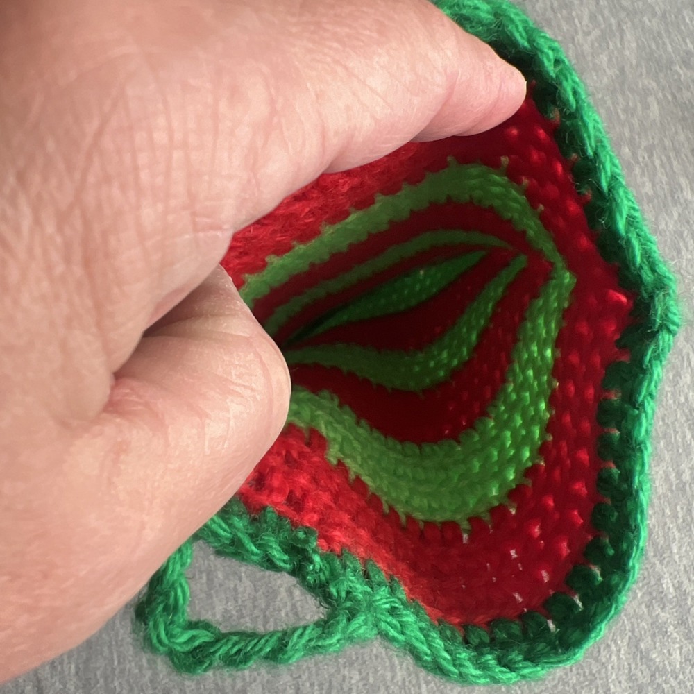 Crochet Christmas Striped Stocking Handmade Red Green Grannycore Vintage 17" EUC - Picture 12 of 12
